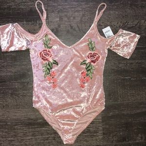 NWT Charlotte Russe pink velour body suit